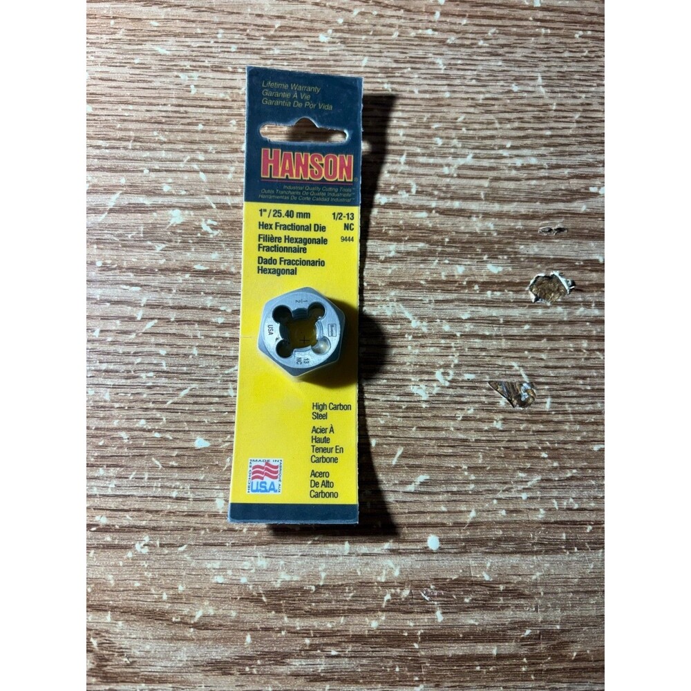 Hanson 1"/ 25.40Mm Hex Fractional Die 1/2-13 Nc #9444 On Card